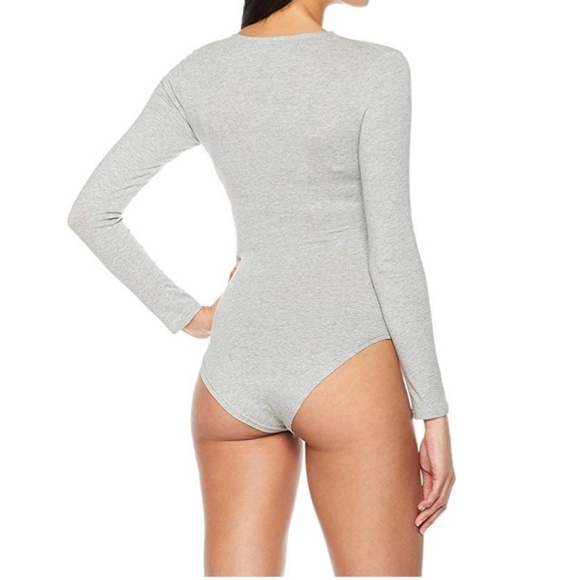 💜Long Sleeve Bodycon Grey Bodysuit - Picture 8 of 8